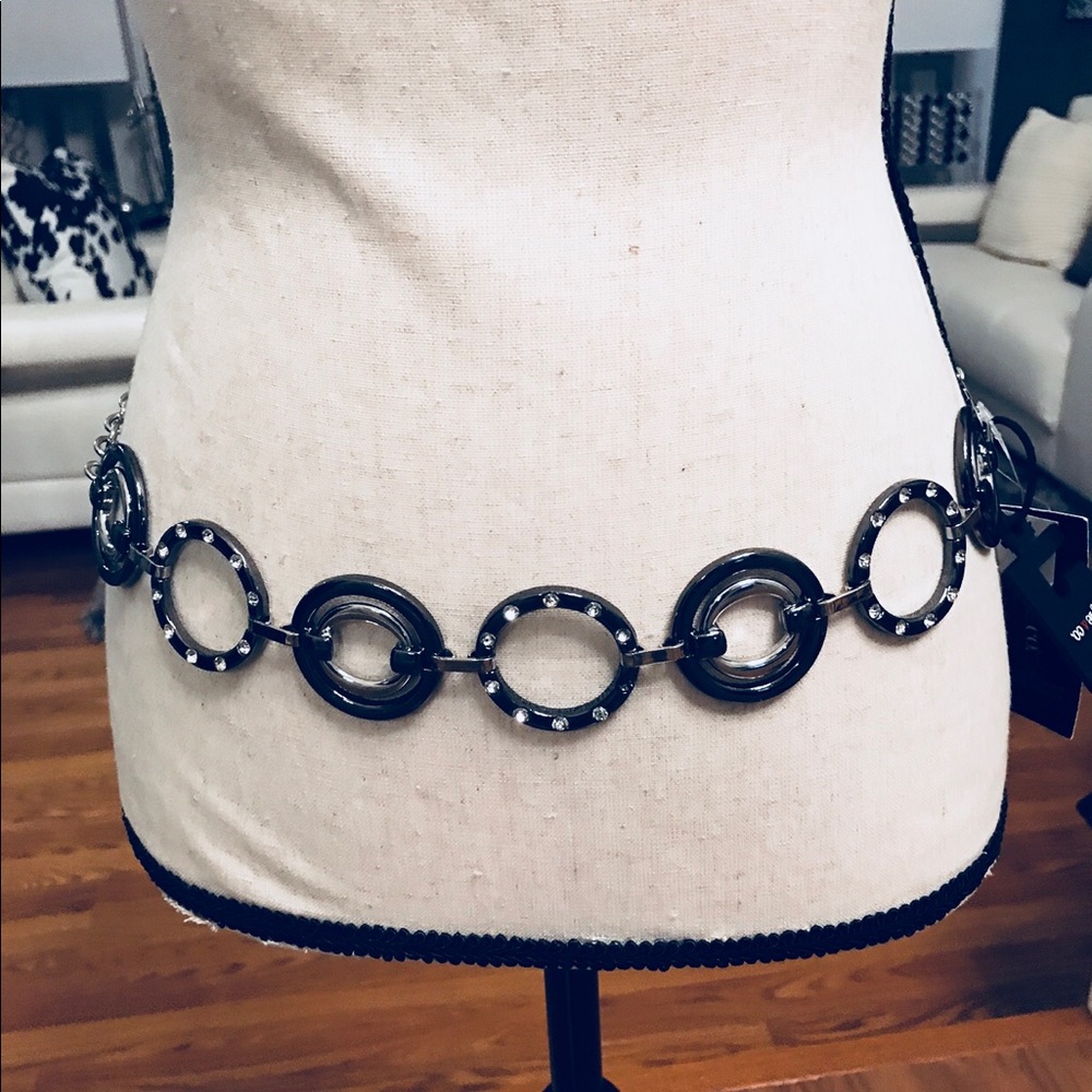 Style Co Women Silver Gray Chain Ring Belt